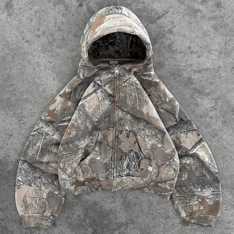 Cropped Camo Hoodie | Raw Hem | Rugged and Stylish