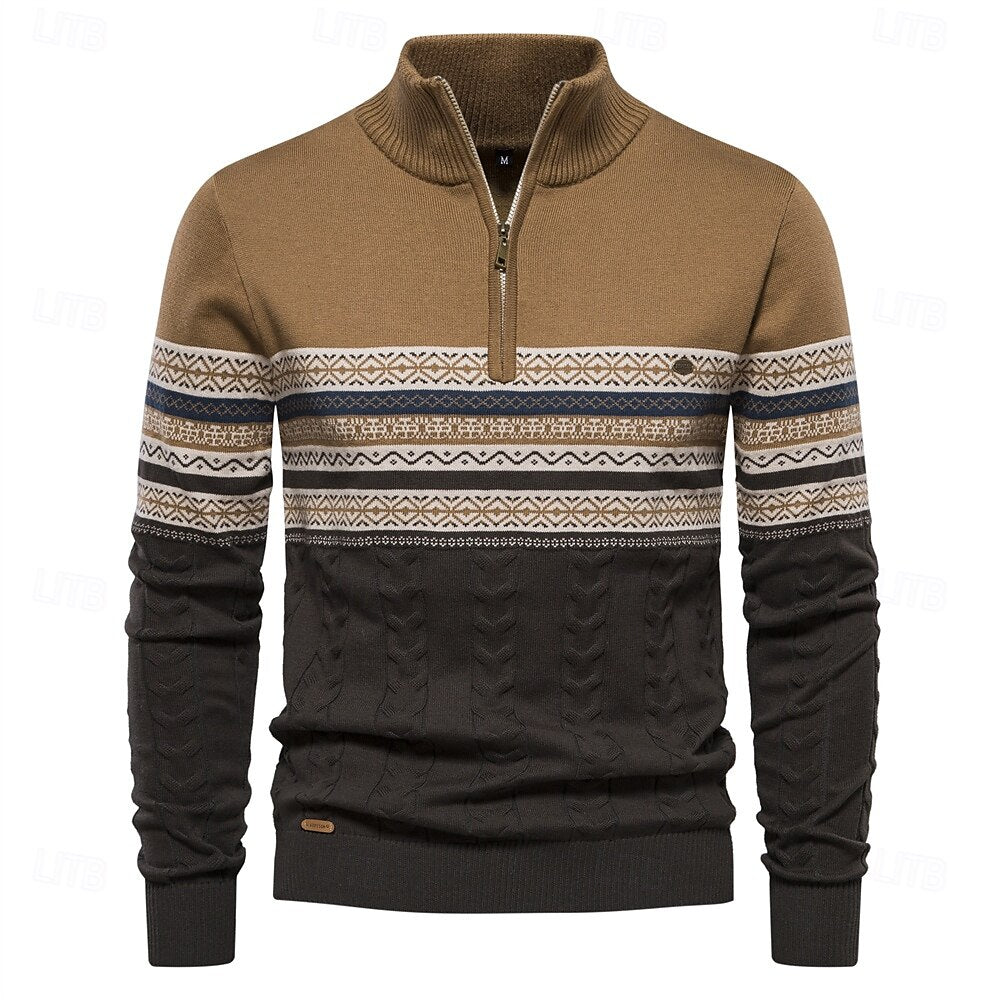 Half-Zip Knit Sweater | Nordic Pattern | Winter Casual Wear