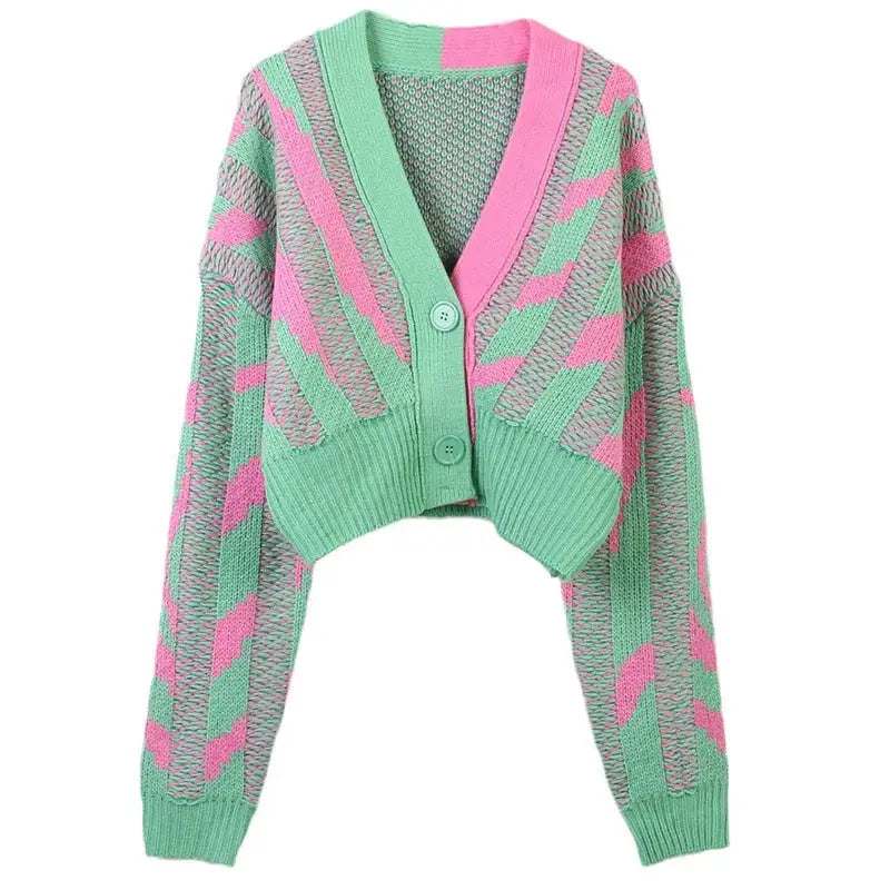 Cropped Zebra Stripe Cardigan | Vibrant Colors | Bold Style