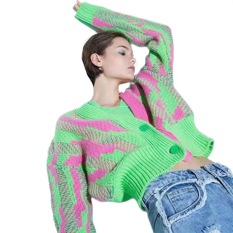 Cropped Zebra Stripe Cardigan | Vibrant Colors | Bold Style