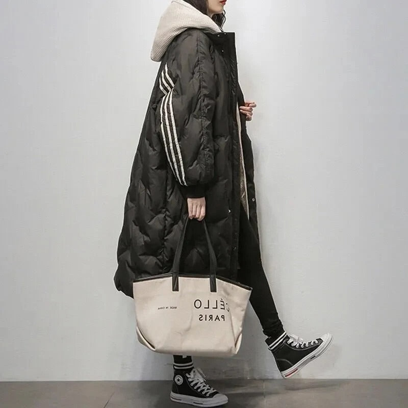 Oversized Long Quilted Puffer Coat | Hooded Design | Warm and Stylish