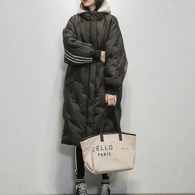 Oversized Long Quilted Puffer Coat | Hooded Design | Warm and Stylish