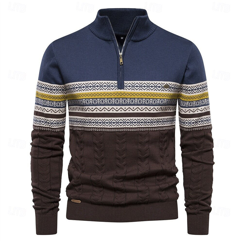 Half-Zip Knit Sweater | Nordic Pattern | Winter Casual Wear