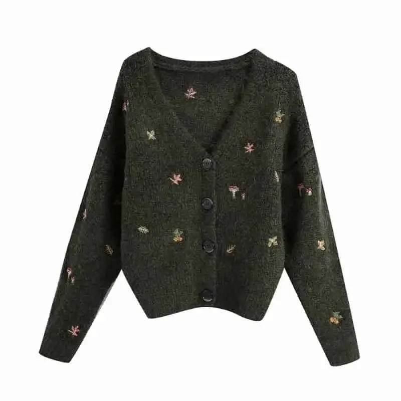 Embroidered Floral Knit Cardigan | Button-Down | Cozy Elegance