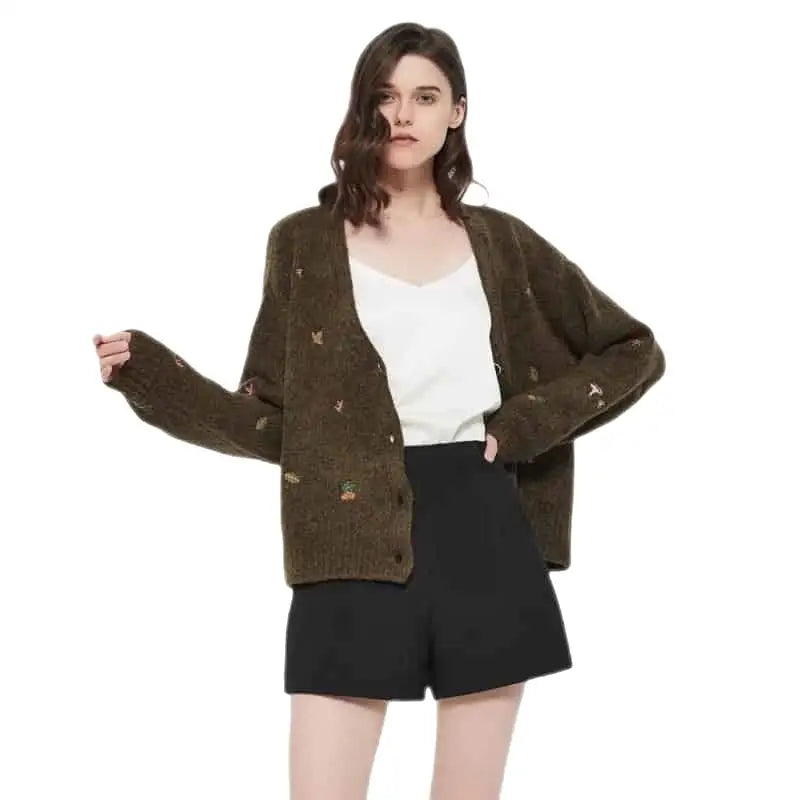 Embroidered Floral Knit Cardigan | Button-Down | Cozy Elegance