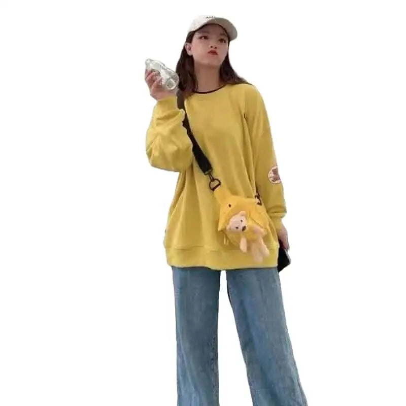 Oversized Sweatshirt with Teddy Bear Pouch | Playful Style | Cozy Comfort