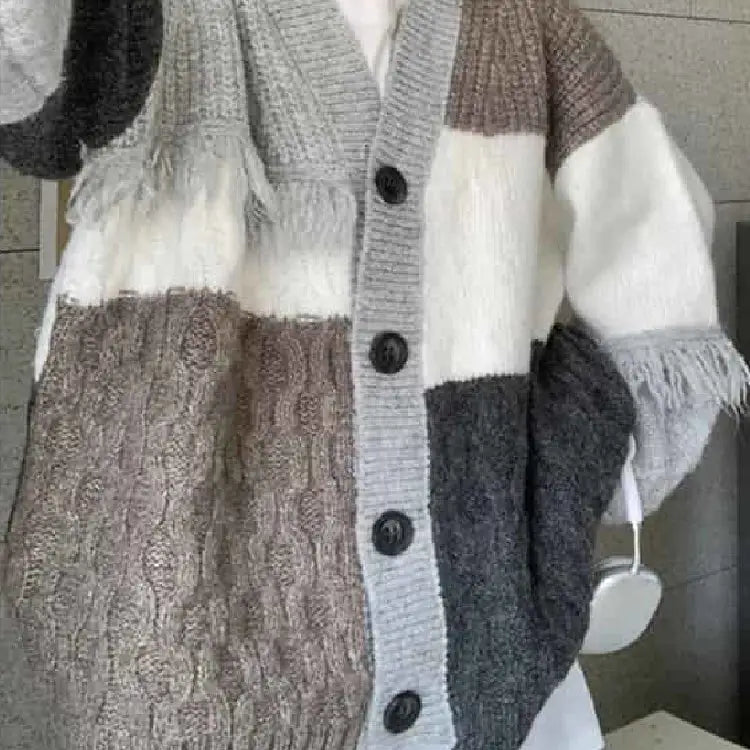 Patchwork Knit Cardigan | Oversized Fit | Color-Block Style