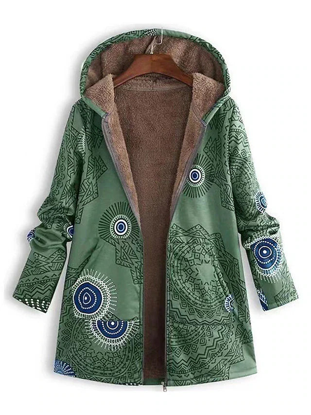Boho Hooded Coat | Fleece-Lined | Embroidered Warmth