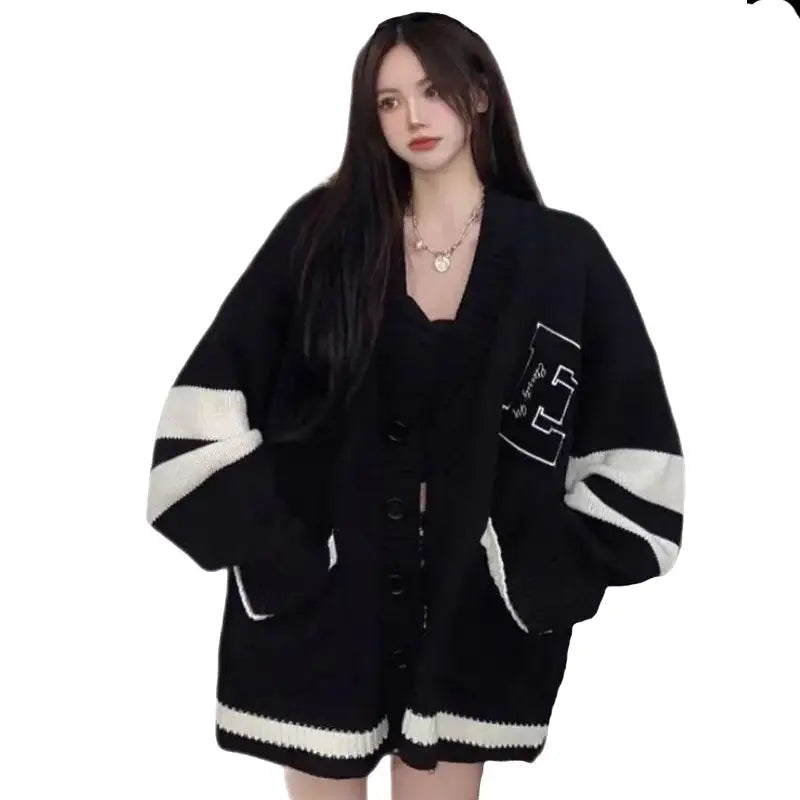 Oversized Black & White Stripe Knit Cardigan | Bold Design | Cozy Fit