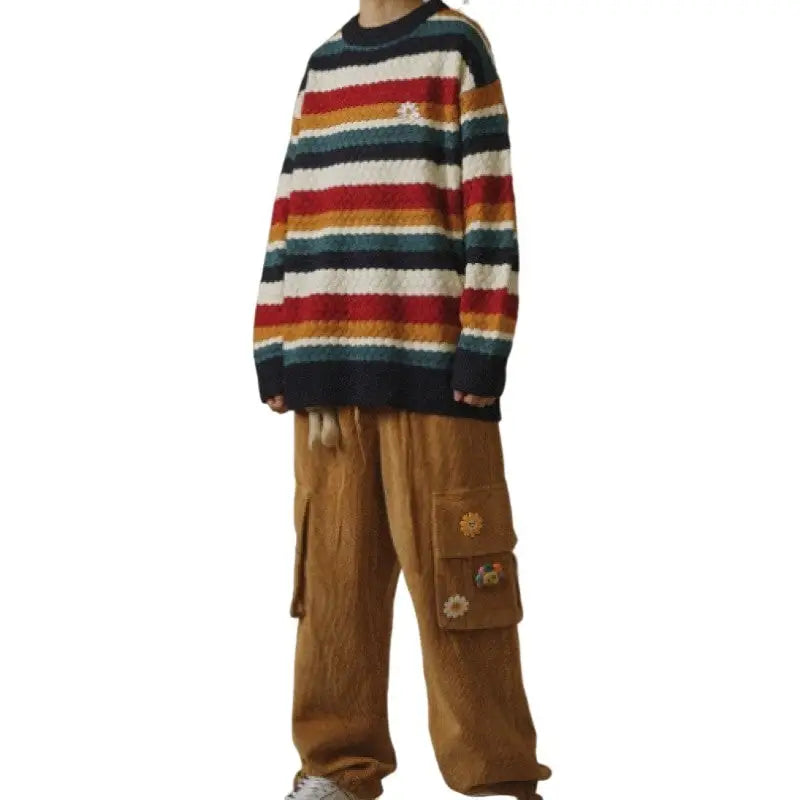Striped Knit Sweater | Multicolor Design | Relaxed Fit