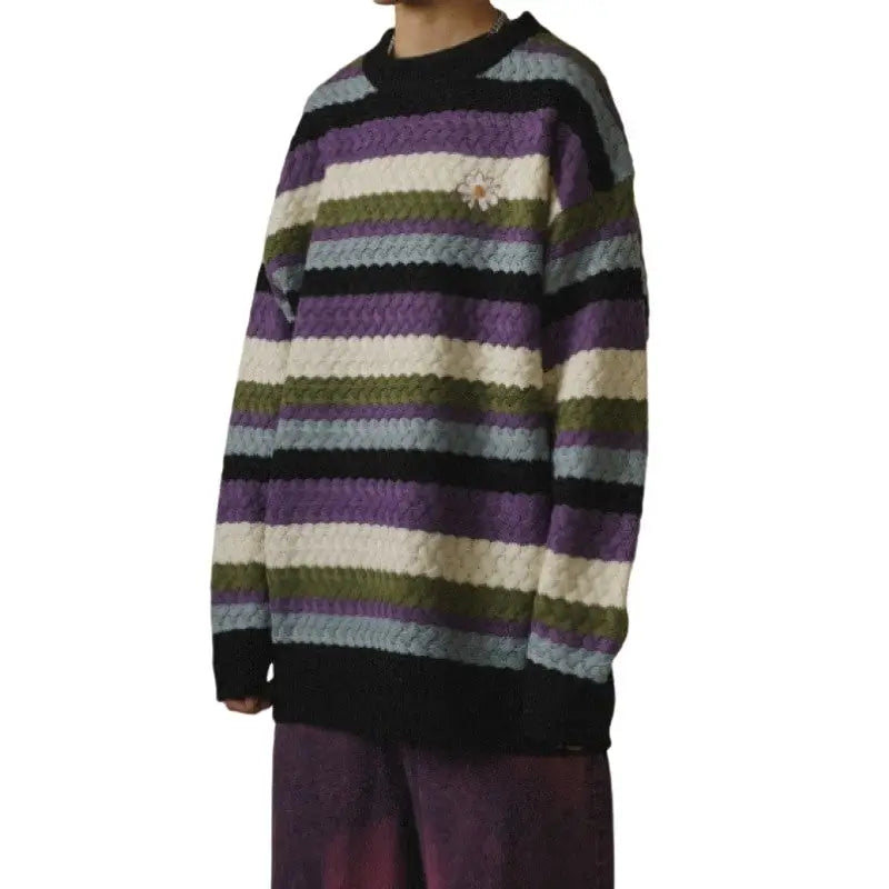Striped Knit Sweater | Multicolor Design | Relaxed Fit