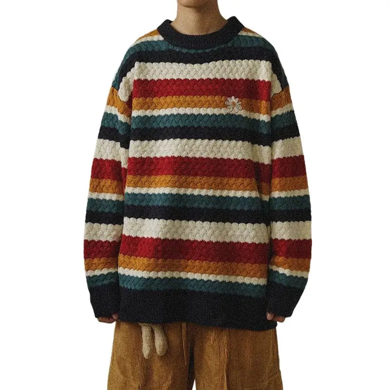 Striped Knit Sweater | Multicolor Design | Relaxed Fit