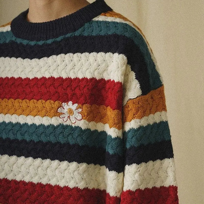 Striped Knit Sweater | Multicolor Design | Relaxed Fit