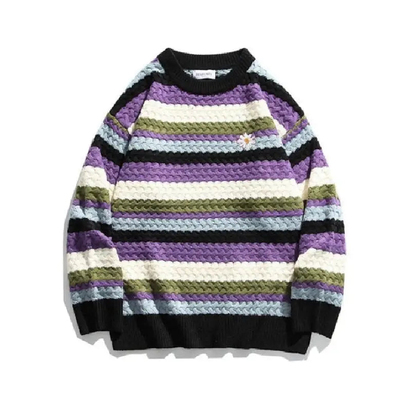 Striped Knit Sweater | Multicolor Design | Relaxed Fit
