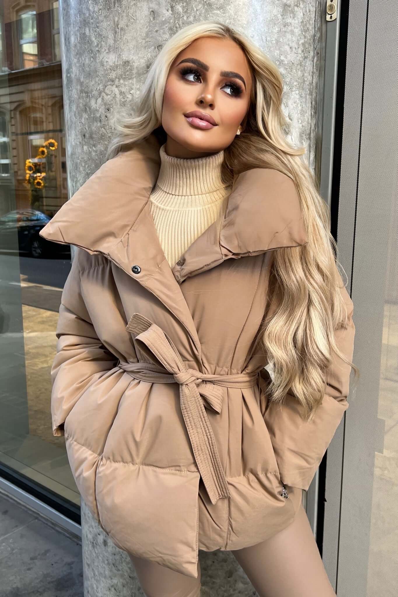 Belted Puffer Jacket | Flattering Fit | Oversized Collar