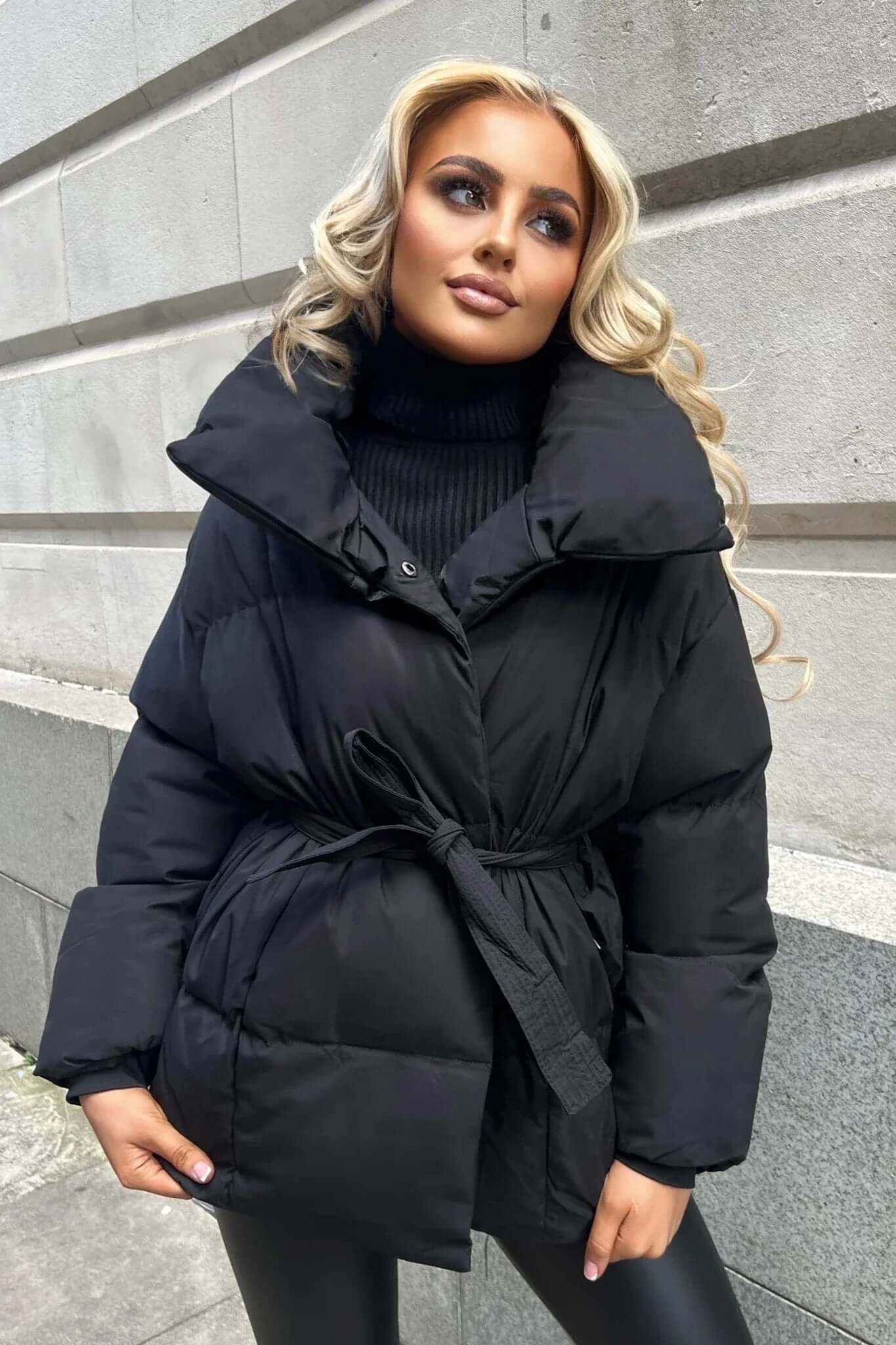 Belted Puffer Jacket | Flattering Fit | Oversized Collar