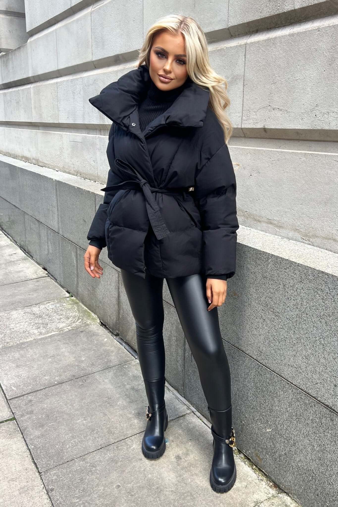 Belted Puffer Jacket | Flattering Fit | Oversized Collar