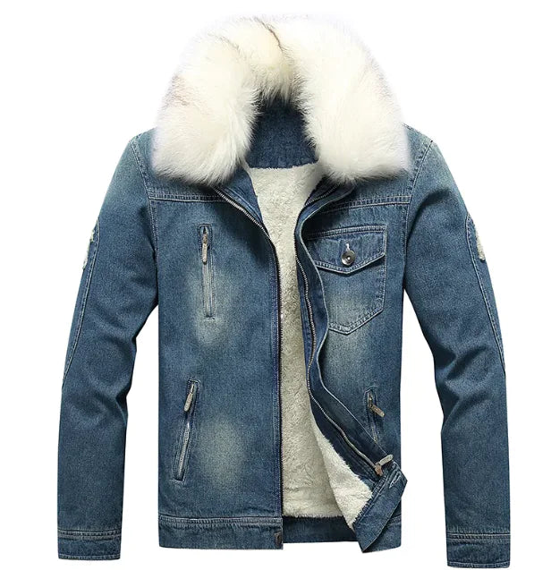 Men's Denim Jacket with Faux Fur Lining | Warm and Stylish, Vintage Look | Winter Casual Wear