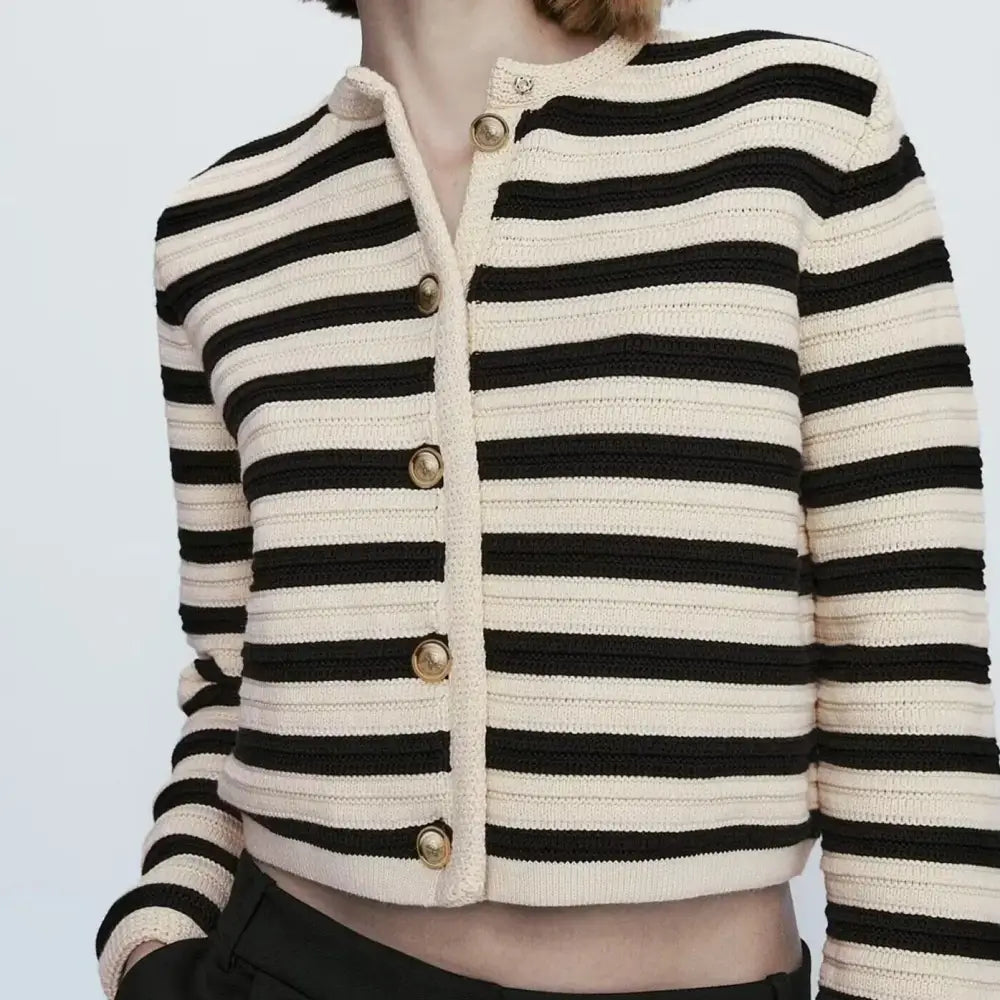 Striped Knit Cardigan | Cropped Design | Timeless and Stylish