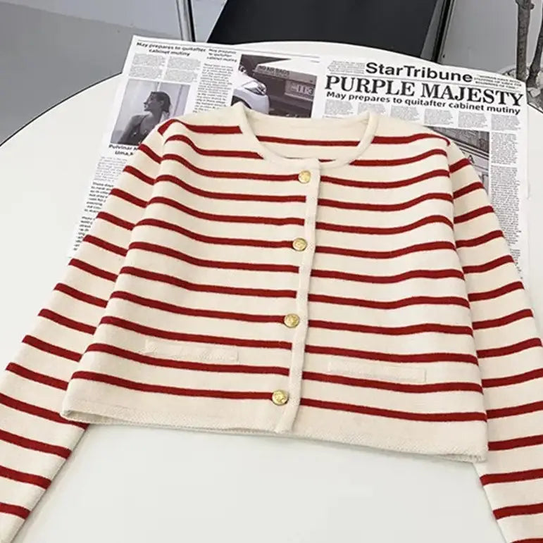 Striped Knit Cardigan | Cropped Design | Timeless and Stylish