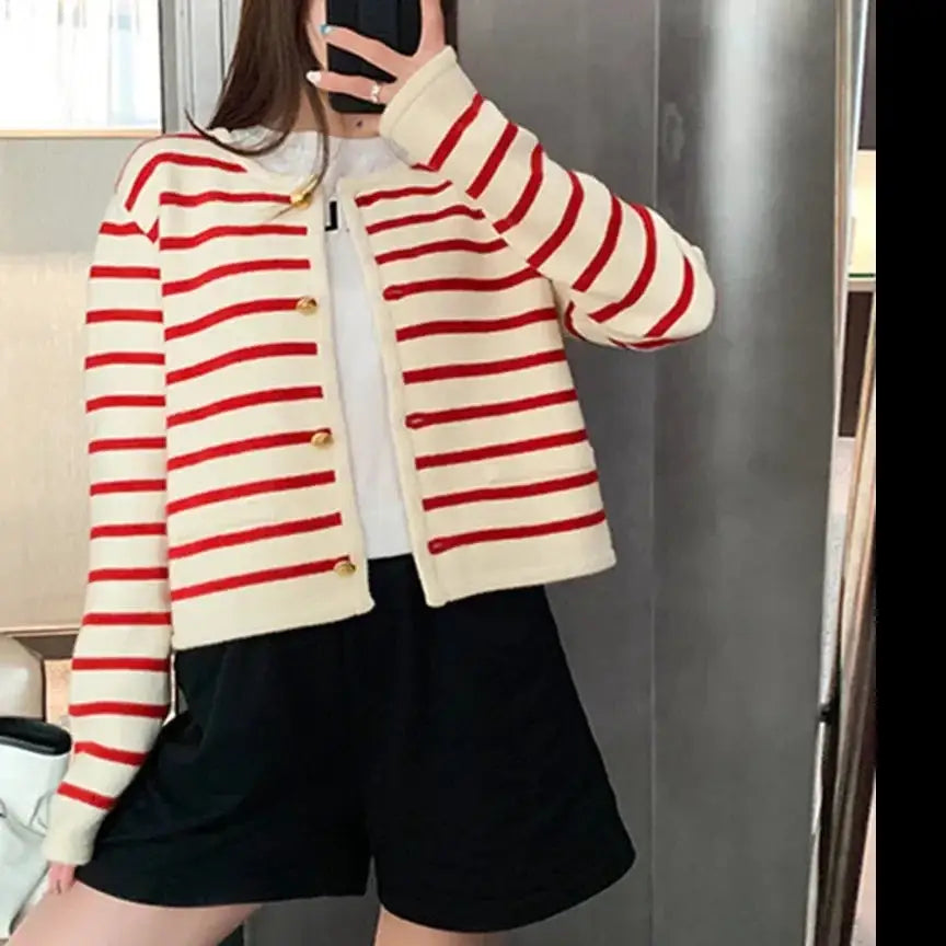 Striped Knit Cardigan | Cropped Design | Timeless and Stylish