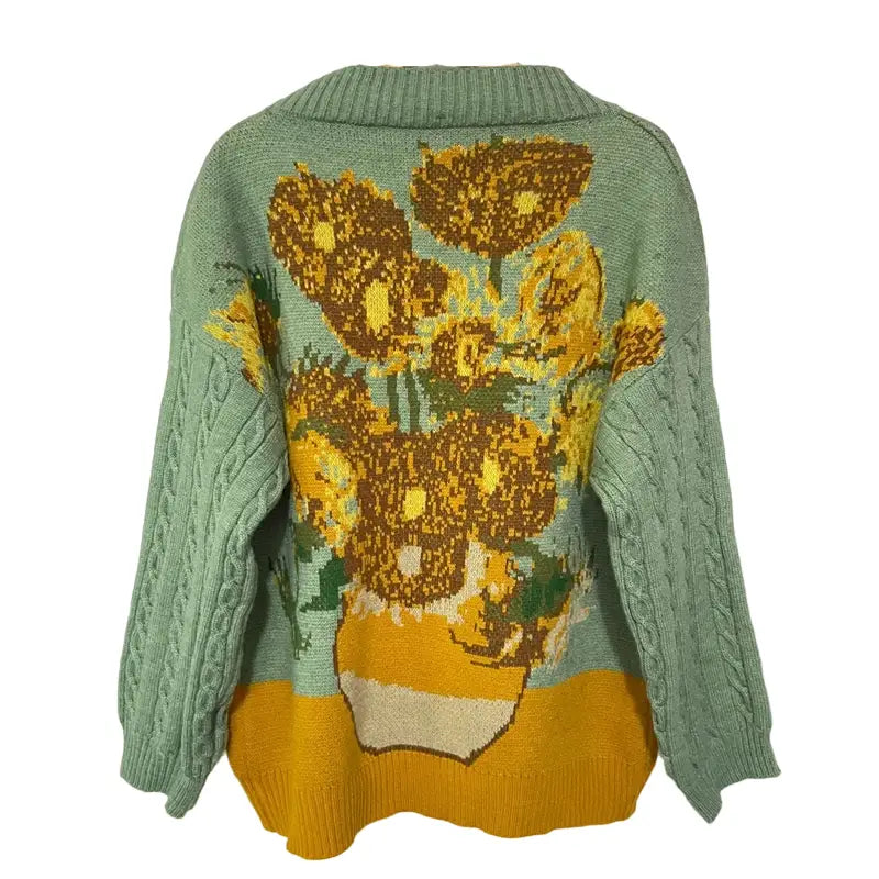 Van Gogh-Inspired Cardigan | Artistic Print | Relaxed Fit