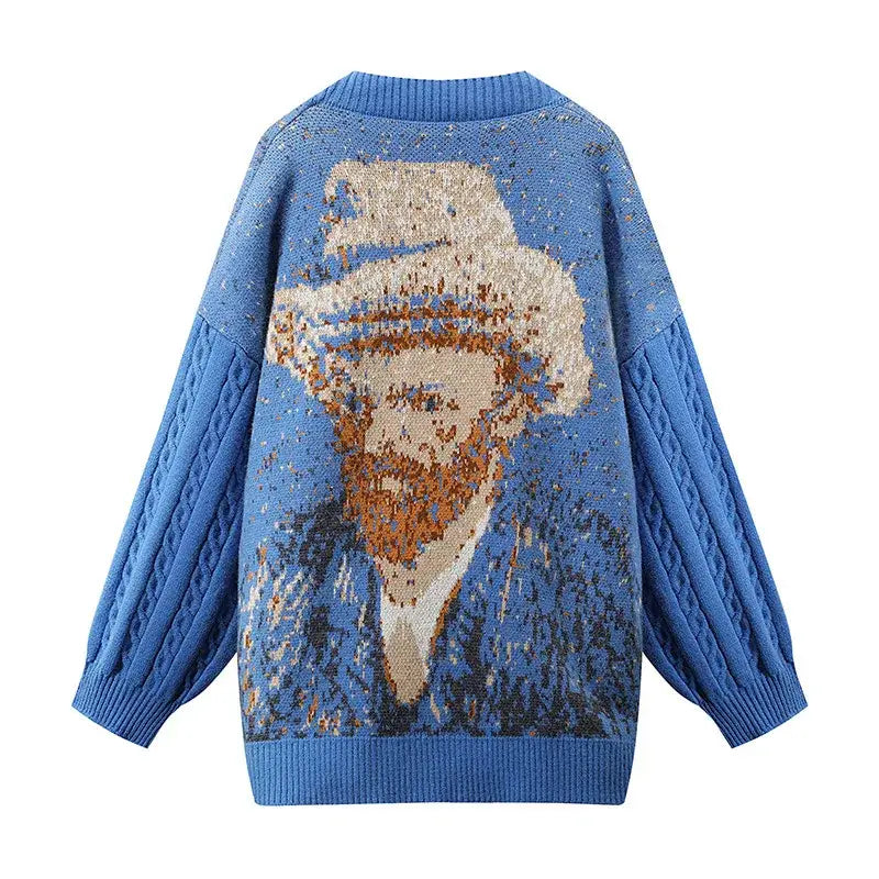 Van Gogh-Inspired Cardigan | Artistic Print | Relaxed Fit