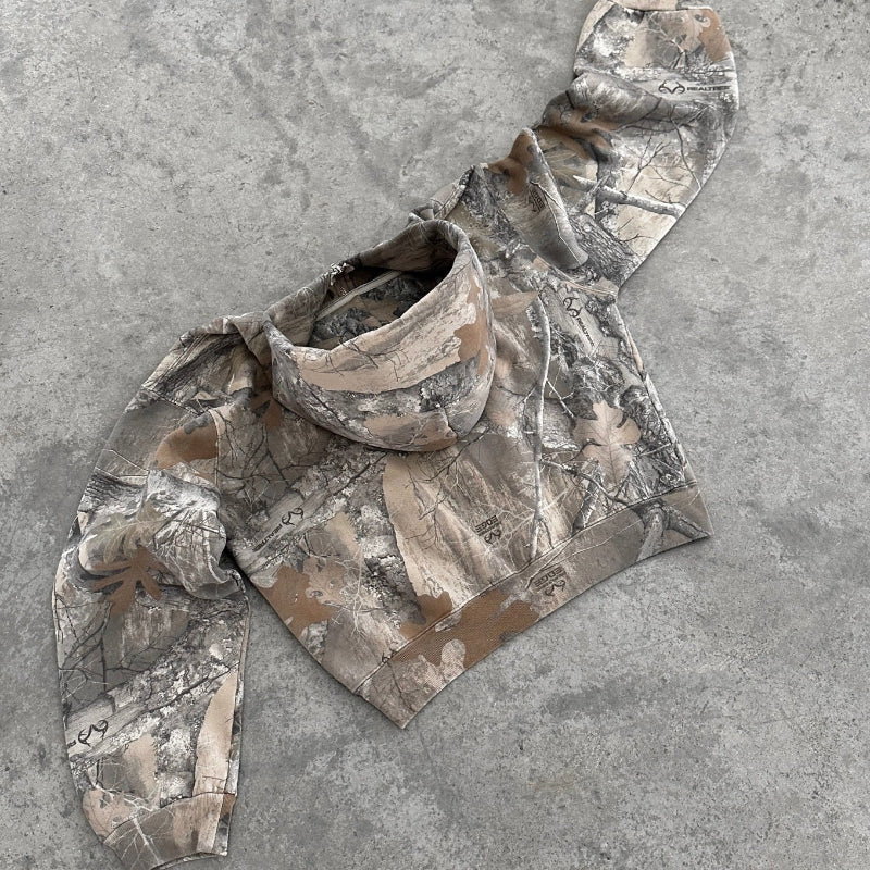 Cropped Camo Hoodie | Raw Hem | Rugged and Stylish