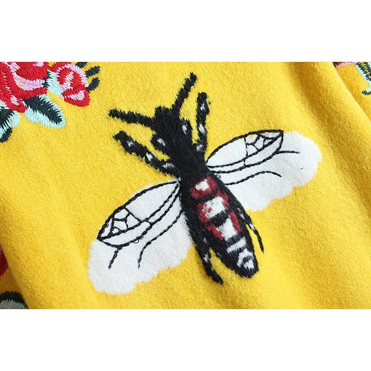 Yellow Bee Sweater | Embroidered Design | Relaxed Fit