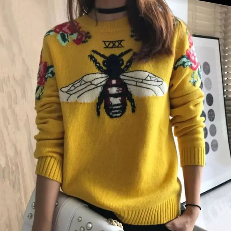 Yellow Bee Sweater | Embroidered Design | Relaxed Fit
