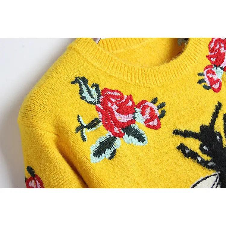 Yellow Bee Sweater | Embroidered Design | Relaxed Fit