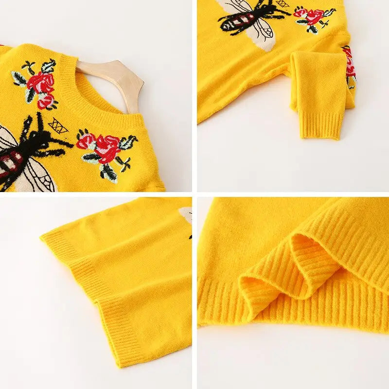 Yellow Bee Sweater | Embroidered Design | Relaxed Fit