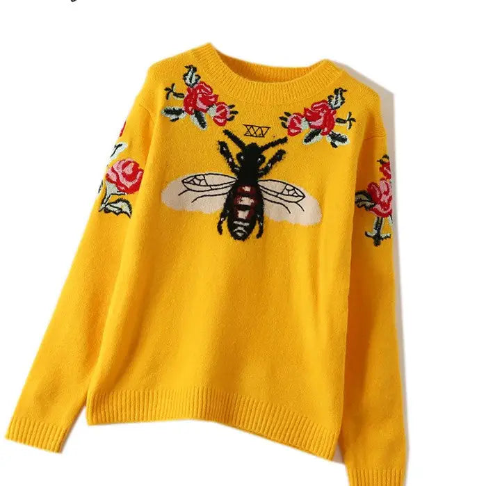 Yellow Bee Sweater | Embroidered Design | Relaxed Fit