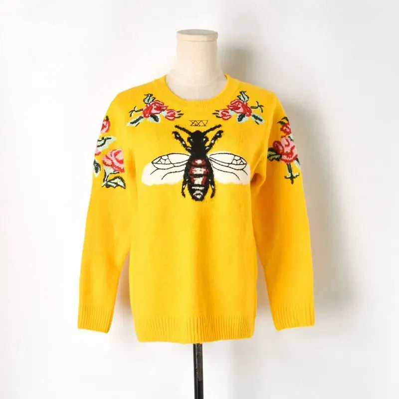 Yellow Bee Sweater | Embroidered Design | Relaxed Fit