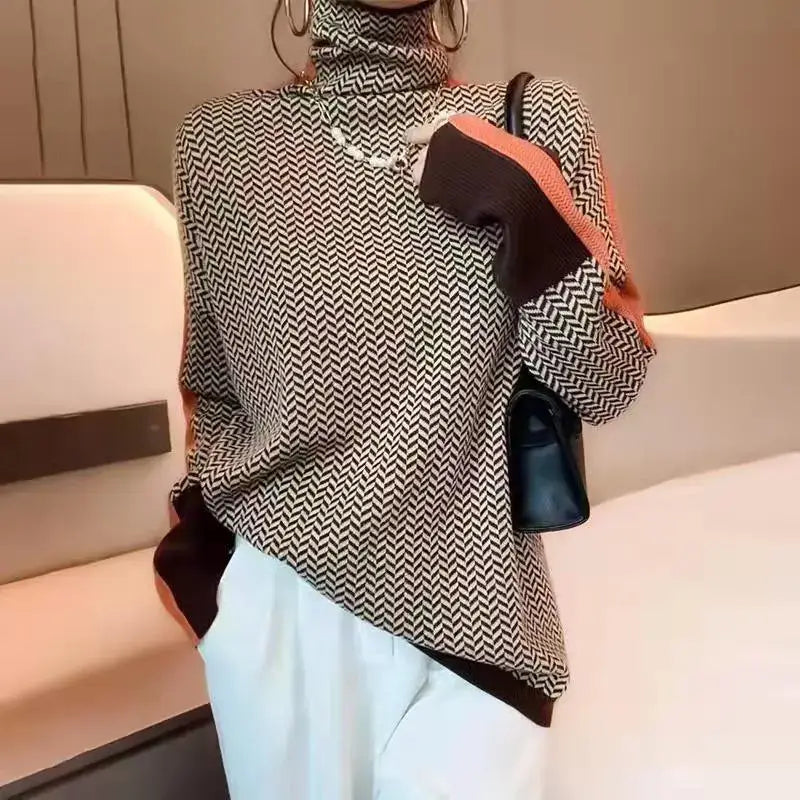 Asymmetrical Colorblock Turtleneck Sweater | Modern Fit | Cozy Knit
