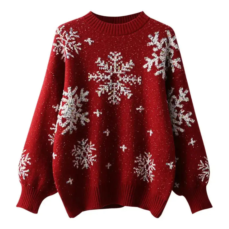 Oversized Snowflake Knit Sweater | Festive Style | Cozy Comfort