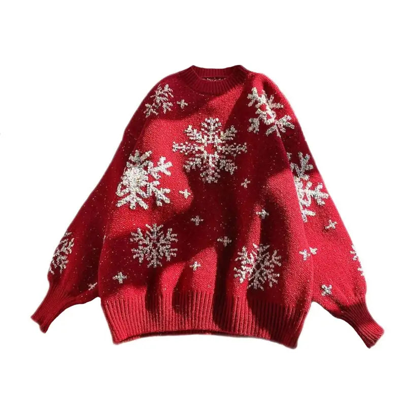 Oversized Snowflake Knit Sweater | Festive Style | Cozy Comfort