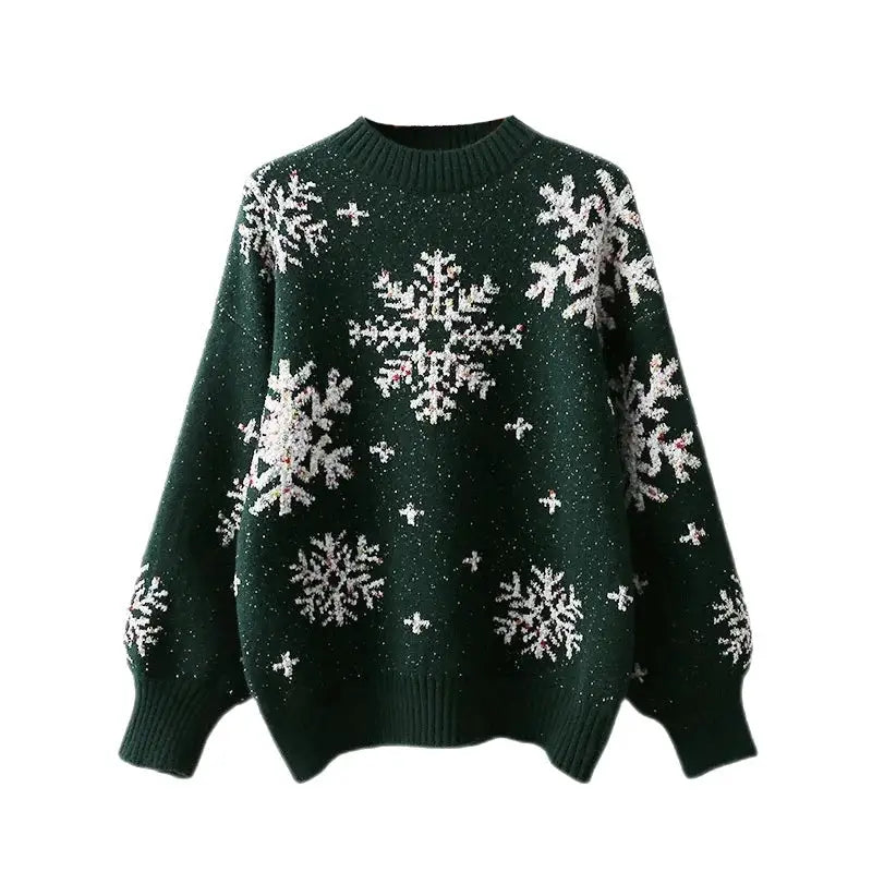 Oversized Snowflake Knit Sweater | Festive Style | Cozy Comfort