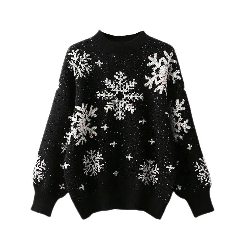 Oversized Snowflake Knit Sweater | Festive Style | Cozy Comfort