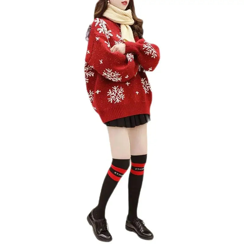 Oversized Snowflake Knit Sweater | Festive Style | Cozy Comfort