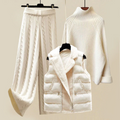 Ribbed Knit 3-Piece Set with Puffer Vest | Acrylic & Polyester | Cozy and Versatile