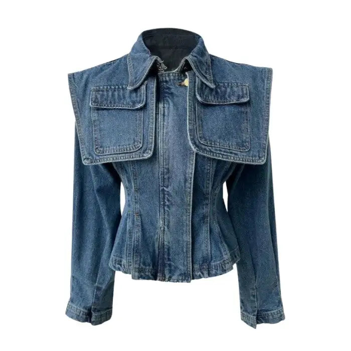 Structured Denim Jacket | Oversized Collar | Tailored Fit