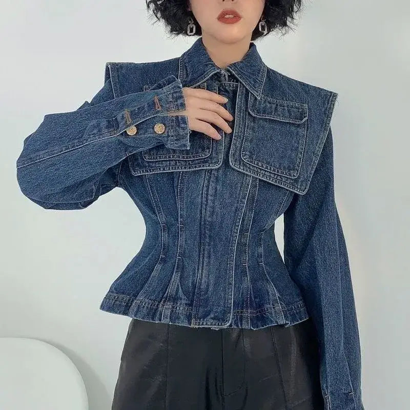 Structured Denim Jacket | Oversized Collar | Tailored Fit