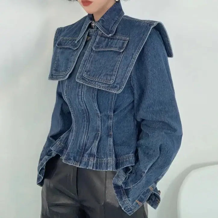 Structured Denim Jacket | Oversized Collar | Tailored Fit