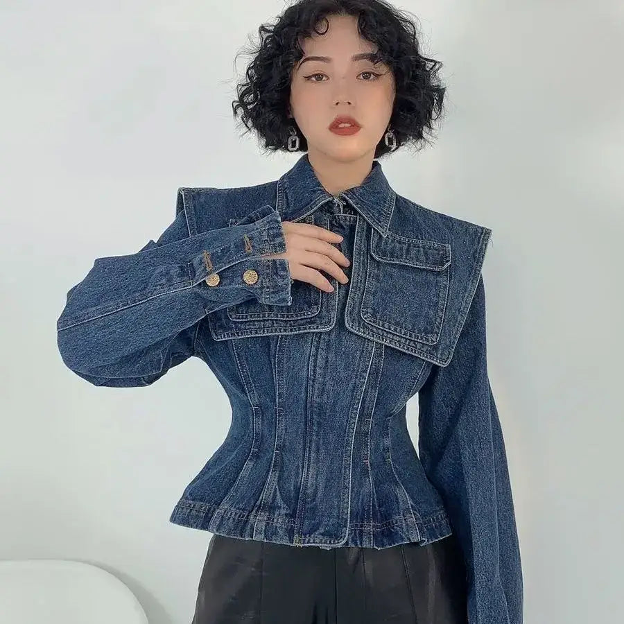 Structured Denim Jacket | Oversized Collar | Tailored Fit
