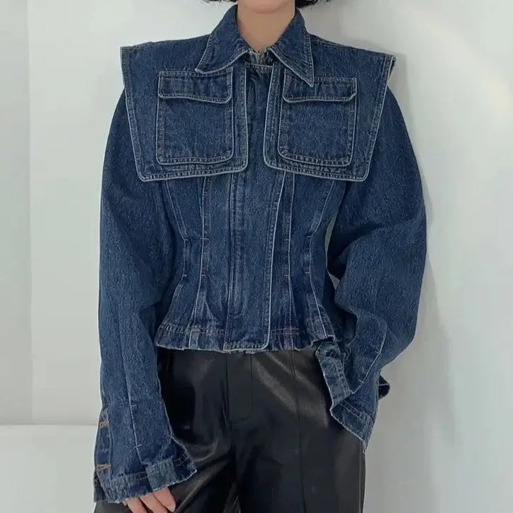 Structured Denim Jacket | Oversized Collar | Tailored Fit