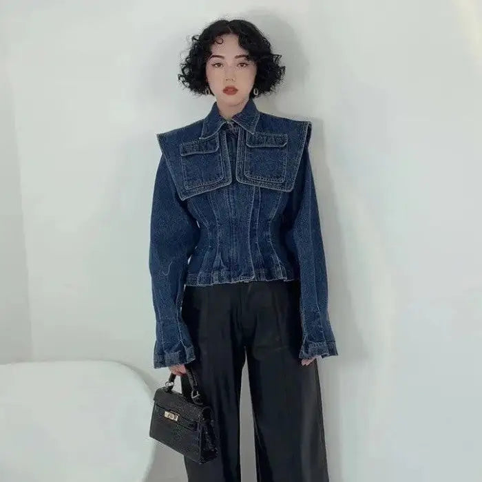 Structured Denim Jacket | Oversized Collar | Tailored Fit