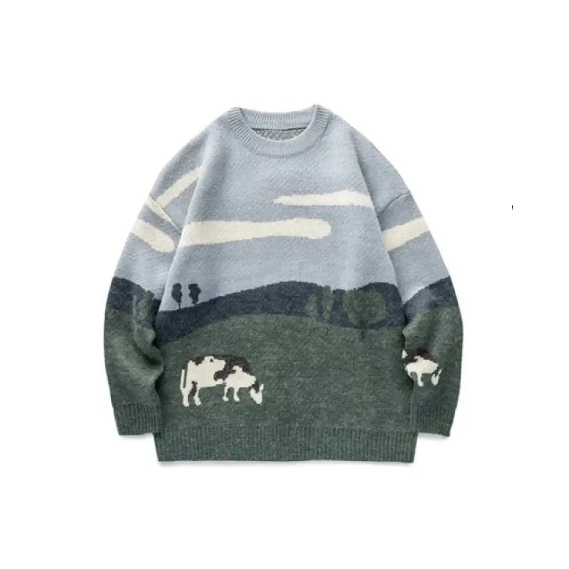 Scenic Knit Sweater | Pastoral Design | Relaxed Fit