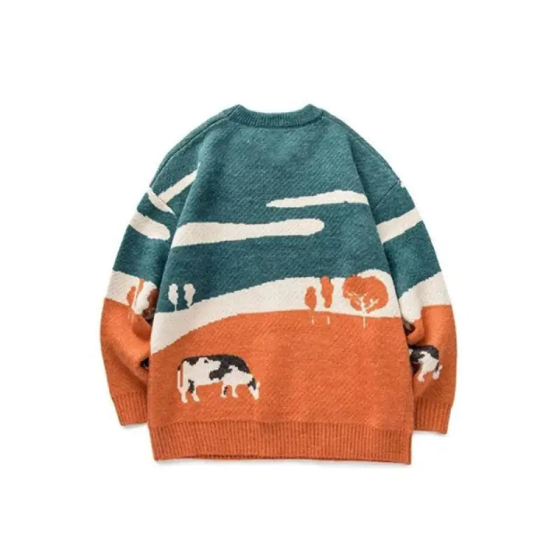 Scenic Knit Sweater | Pastoral Design | Relaxed Fit