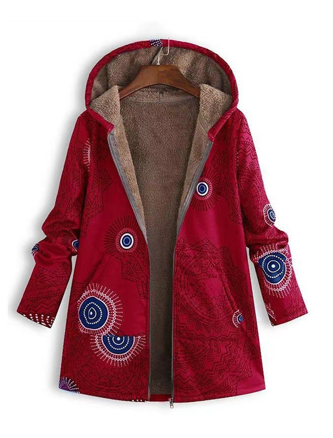 Boho Hooded Coat | Fleece-Lined | Embroidered Warmth